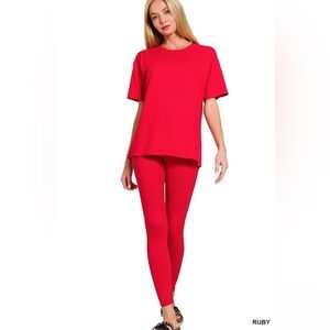 Zenana Brushed Dty Microfiber Short Sleeve Top and Pants Loungewear Set